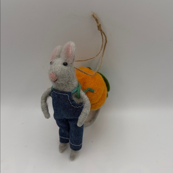Pumpkin Backpack Mouse Felt Critter Handcrafted Felt Mouse in Blue Overalls - Picture 2 of 5